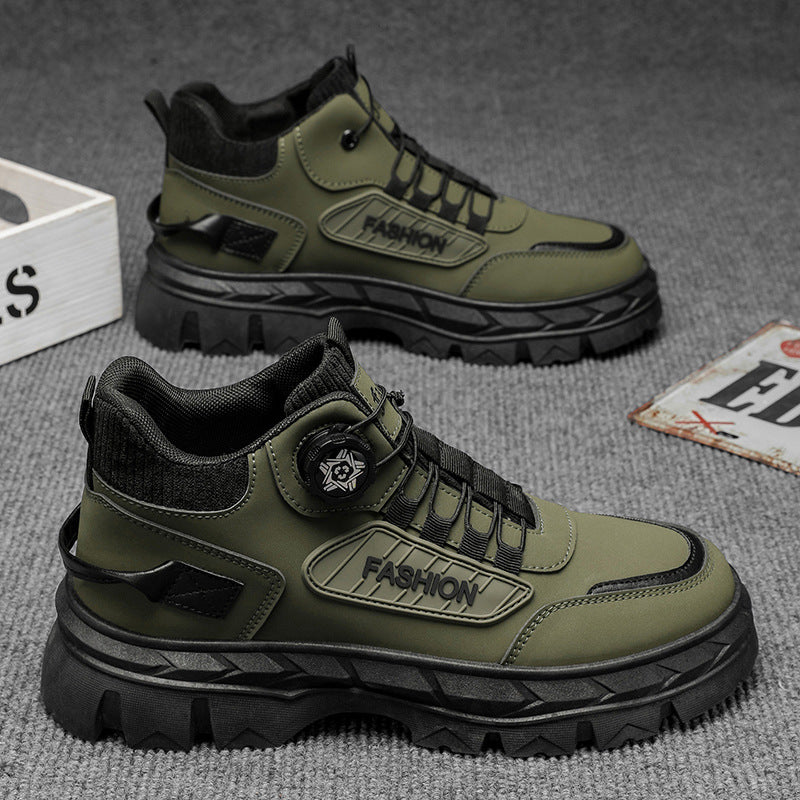 Men's 2025 spring new high-top casual sneakers, trendy thick-soled height-increasing non-slip outdoor work boots, martin boots