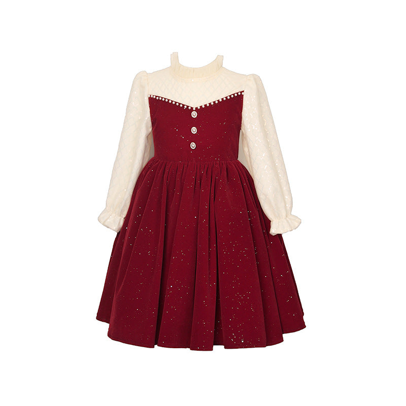 Halloween girls' dress, little girl's autumn/winter princess dress, kids' skirt, birthday chic red piano performance dress