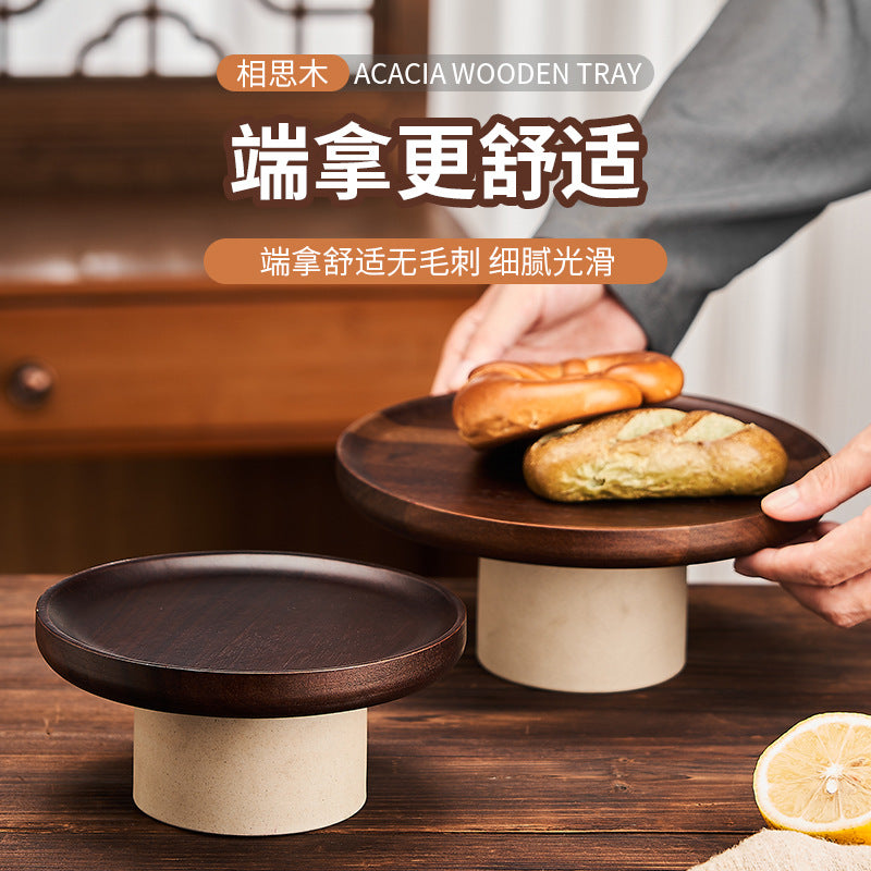 Acacia wood retro high-footed tray medieval style jewelry storage tray display tray living room desktop fruit tray fruit tray
