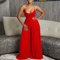 D3281  summer fashion sexy chain halter high waist sexy backless wide leg pleated jumpsuit
