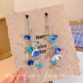 French chic tassel flower stud earrings - ethereal blue, fresh & elegant, unique long earrings for spring/summer beach looks