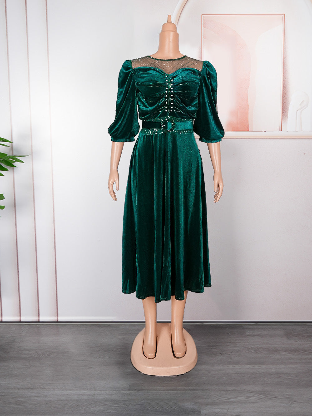 Aliexpress african plus size  autumn/winter new european and american cross-border elegant evening gown rhinestone velvet dress