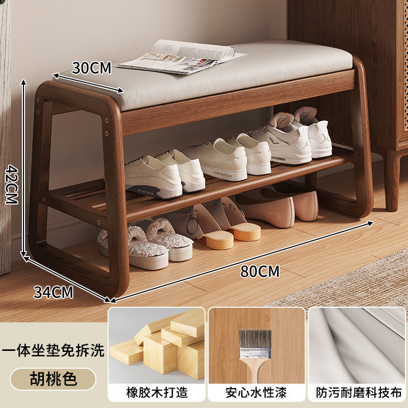 Solid wood shoe change stool household small narrow shoe rack seat stool integrated soft bag seat cushion test door bench shoe stool