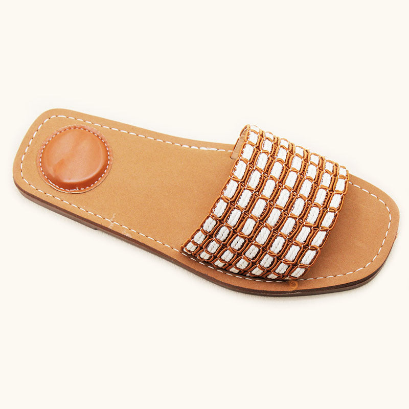 Ladies slippers Burundi Spot Summer One-word Belt Woven Flat Bottom Casual Women's Sandals Foreign Trade