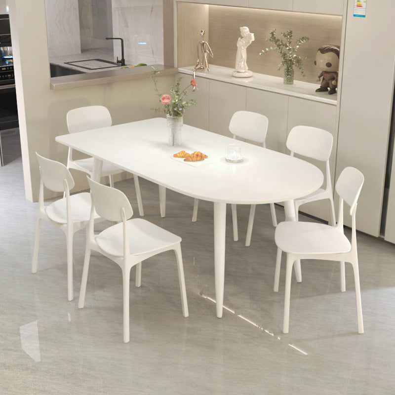 Modern minimalist light luxury table peninsula pure white rock slab dining table and chair set, home small apartment cream style dining table