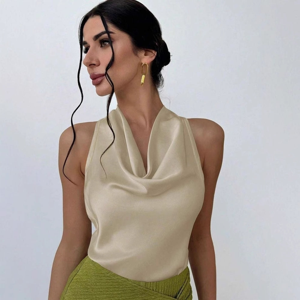 women's sexy sleeveless satin shirt  spring and summer  fashion work women's shirt