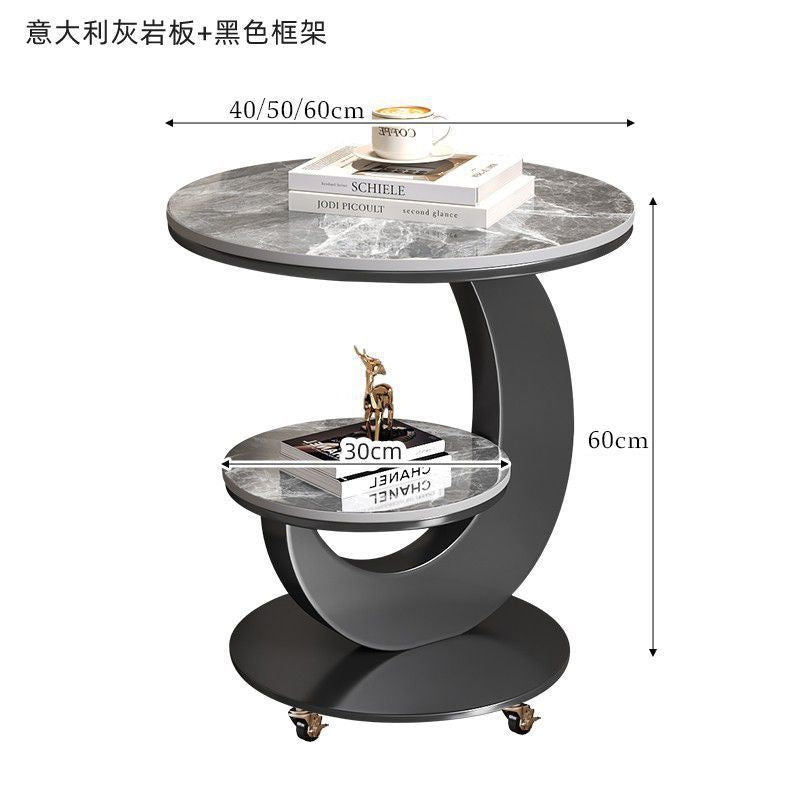 Sofa side table small coffee table living room modern italianaccessible luxury slate double layer round table corner table creative side table new arrival
