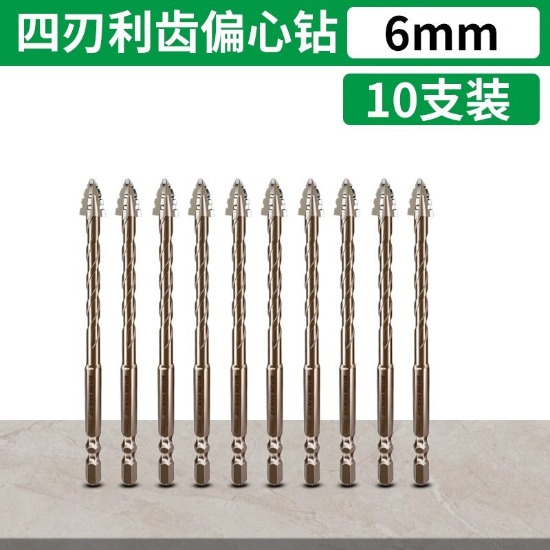 Baolian four-edged sawtooth eccentric drill full ceramic tile cast iron concrete hexagonal drilling drill bit dry drilling artifact