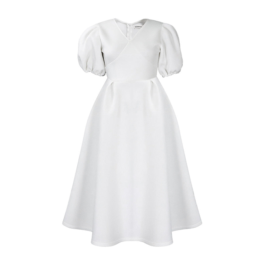 D362 independent station  women's clothing  new fashion v-neck puff sleeve plus size dress african dress