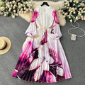 Elegant and chic printed dress for women - summer bubble sleeve tie-waist design, unique and flowy fairy dress