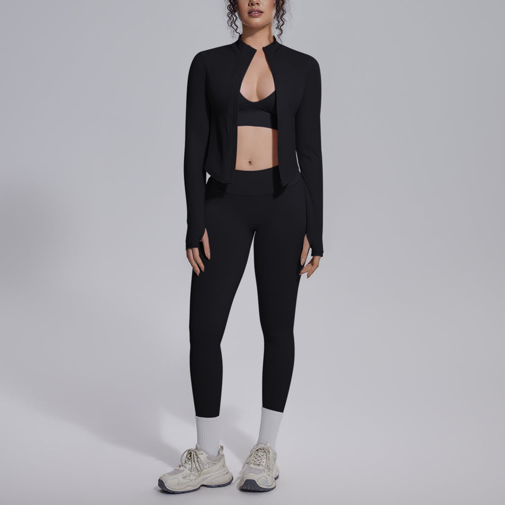 New seamless knit yoga set - high-waisted, butt-lifting, compression, quick-dry activewear three-piece outfit for outdoor running and fitness