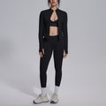 New seamless knit yoga set - high-waisted, butt-lifting, compression, quick-dry activewear three-piece outfit for outdoor running and fitness