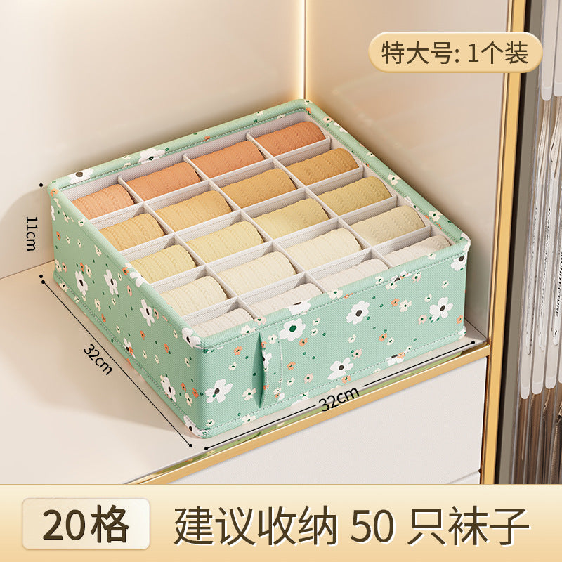Green Flower Underwear Storage Box Supplies Underwear Storage Drawer Grid Box Multifunctional Household Socks Sorting Box
