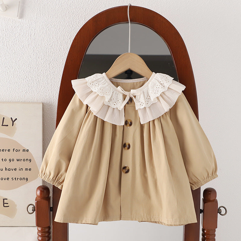 Kids' outerwear:  autumn new arrivals - korean style casual tops for girls, featuring turn-down collar, crew neck, loose fit, and single-breasted closure. perfect for spring and autumn