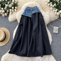 Literaryeasiest for match denim patchwork skirt for women autum lazy style casualeasiest for matchhigh waist large swing mid-length skirt