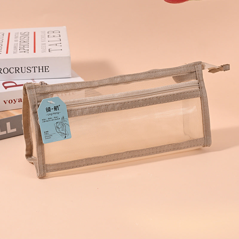 Factory direct sales three-dimensional large-capacity student pencil bag, simple transparent mesh stationery box, triangular universal stationery bag