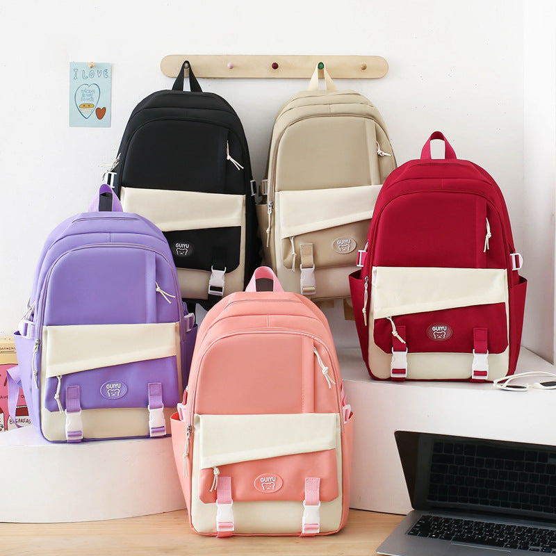 Simple four-piece schoolbag, female primary school backpack,  large-capacity junior high school backpack, high-value lightweight backpack