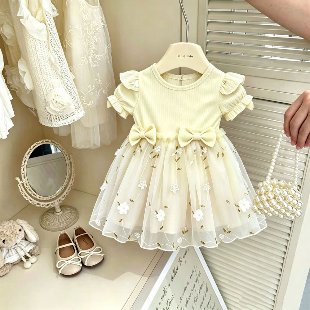 Girls' tulle dress : new summer collection for kids - baby short-sleeve dress, little girl's bubble sleeve princess style, hot seller