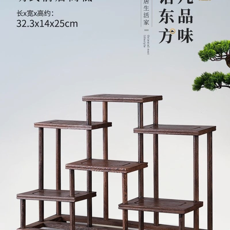 Solid wood teacup rack Chinese Bogu rack storage box table rack Pu'er teapot stove tea set accessories