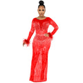 X5605   fashion nightclub party rhinestone women's mesh see-through long sleeve maxi dress