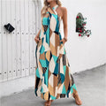 Amazon cross-border e-commerce women's casual vacation criss-cross tie neck loose a-line sleeveless maxi dress