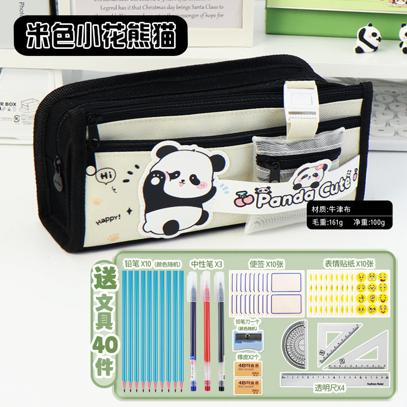 Cross-border panda pencil bag large capacity ins high value cute pencil case multi-layer stationery box primary school students stationery bag
