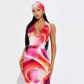 Amazon fashion cross-border women's summer  new sleeveless tie-back deep v sexy backless printed dress