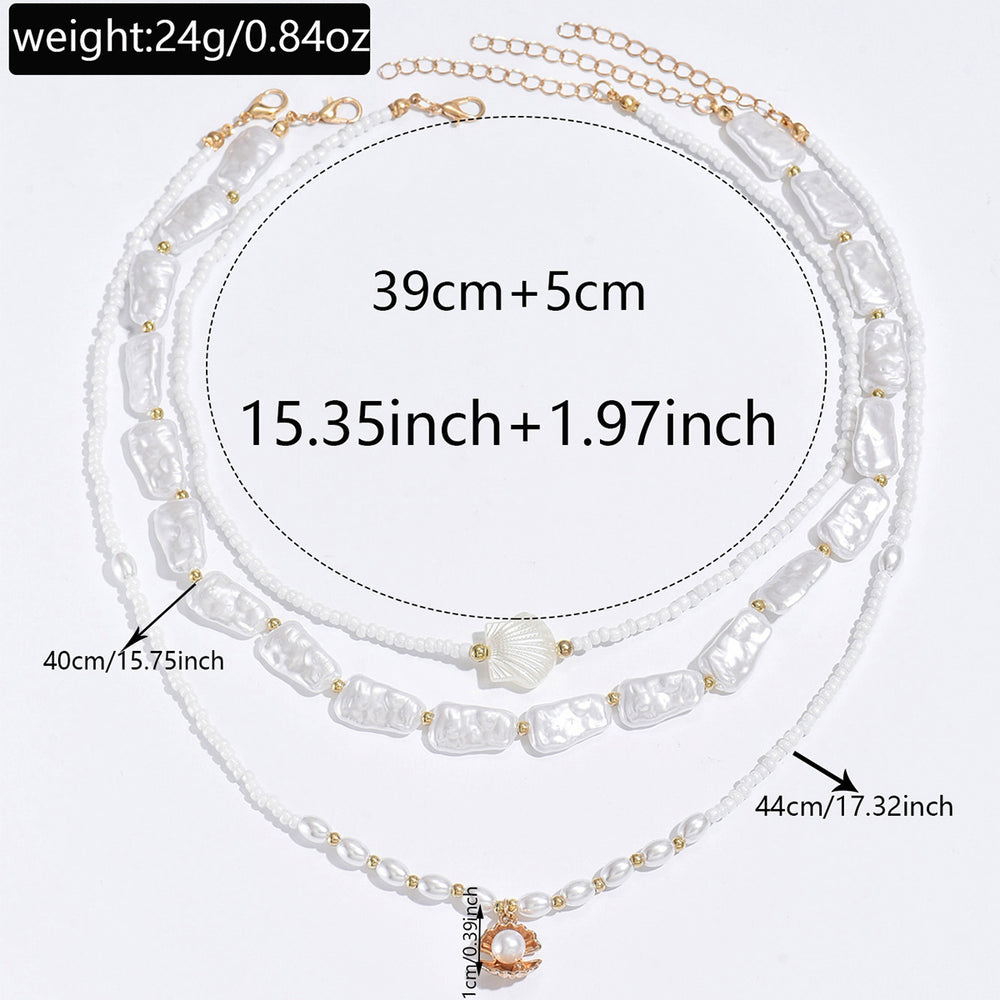 Bohemian beaded necklace wholesale - european & american cross-border style - women's light luxury, multi-layered, shell & pearl clavicle chain