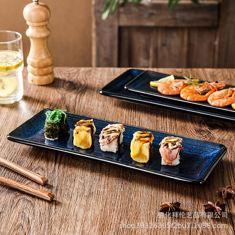 Japanese kiln-turned creative sushi ceramic plate, restaurant hotel large bench sushi dish dessert plate