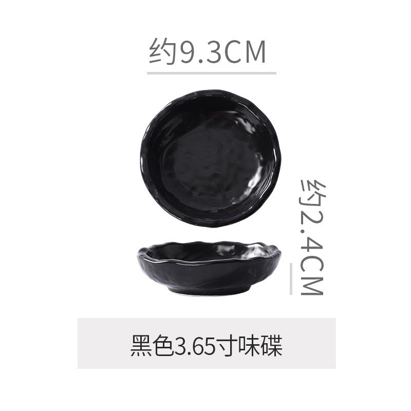 Rock texture minimalist ceramic western dinnerware black and white bowls plates dishes restaurant hotel high-end plating fruit salad bowl