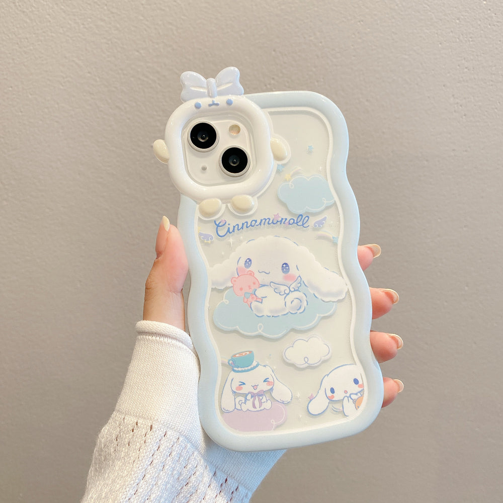 Wavy little monster case for apple iphone 16, iphone 12 pro cinnamoroll cartoon tpu glossy protective cover