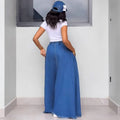 European and american style denim skirt  cross-border women's fashion washed pure color drawstring high waist lotus leaf long skirt