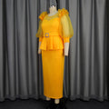 African fashion plus size round neck mesh bubble sleeve dress ruffle hem bodycon party gown