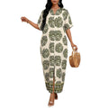 Amazon european goods  summer new arrival printed elegant v-neck short sleeve long loose slimming dress