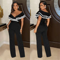 C7052 cross-border   independent station fashion women's sleeveless deep v jumpsuit pure color new style