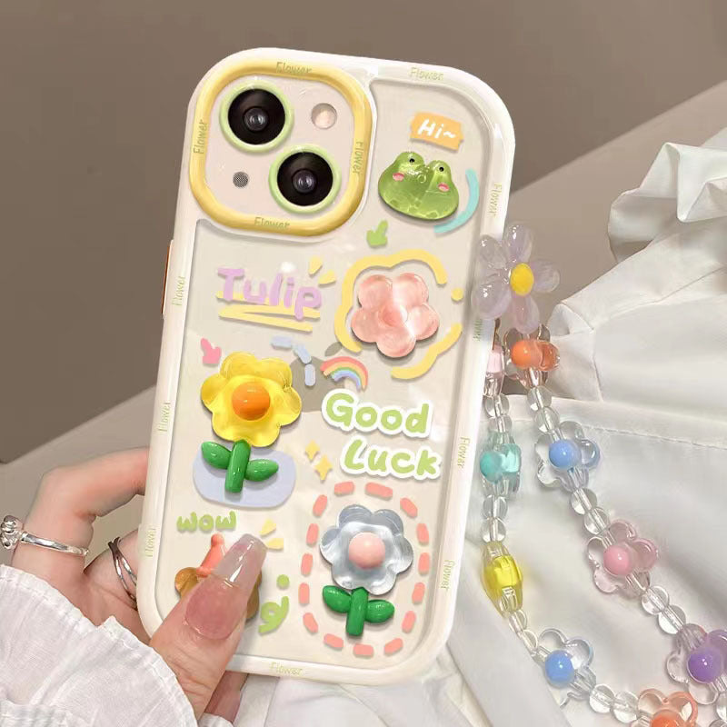 Cream shell suitable for apple 15pro frog flower mobile phone case iphonex cartoon jingle cat pendant protective cover