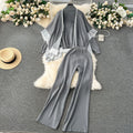 Fall and winterloose lazy style shawl cloak outwear high collar pullover knitting shirt sweatercasualloose pants three-piece set