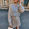 2025 european and american cross-border e-commerce evening gown: gold, slim-fit, tie-waist, long-sleeve, sequined, open-back dress