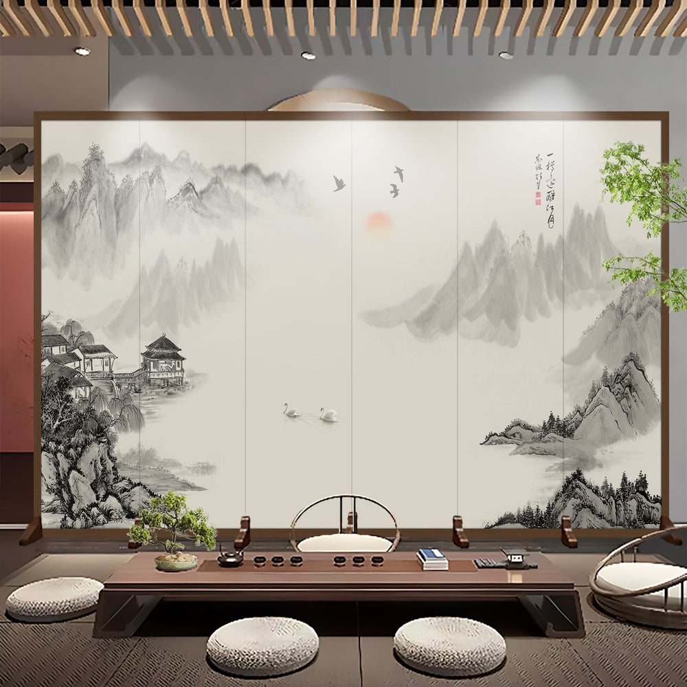 Screen partition landscape ink simple foldablemovable entrance facing the door living room baffle partition screen