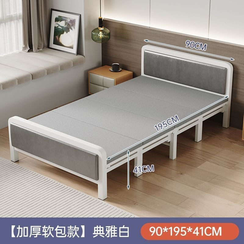 Foldable bed single bed portablefor home reinforced thickened iron frame dormitory double bed rental house simple small bed hard board