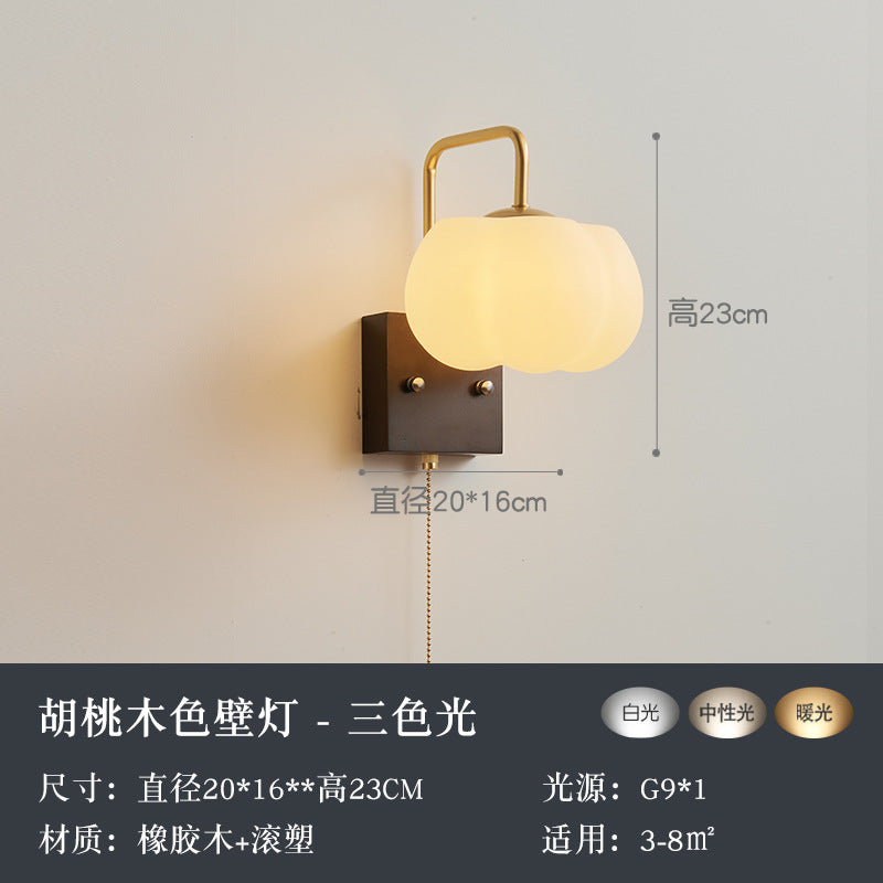 Walnut modern LED wall lamp new Chinese pumpkin bedroom book room bedside lamp Chinese style aisle lamp