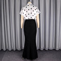 Simple polka dot top & slim-fit bodycon fishtail maxi skirt two-piece set - urban chic