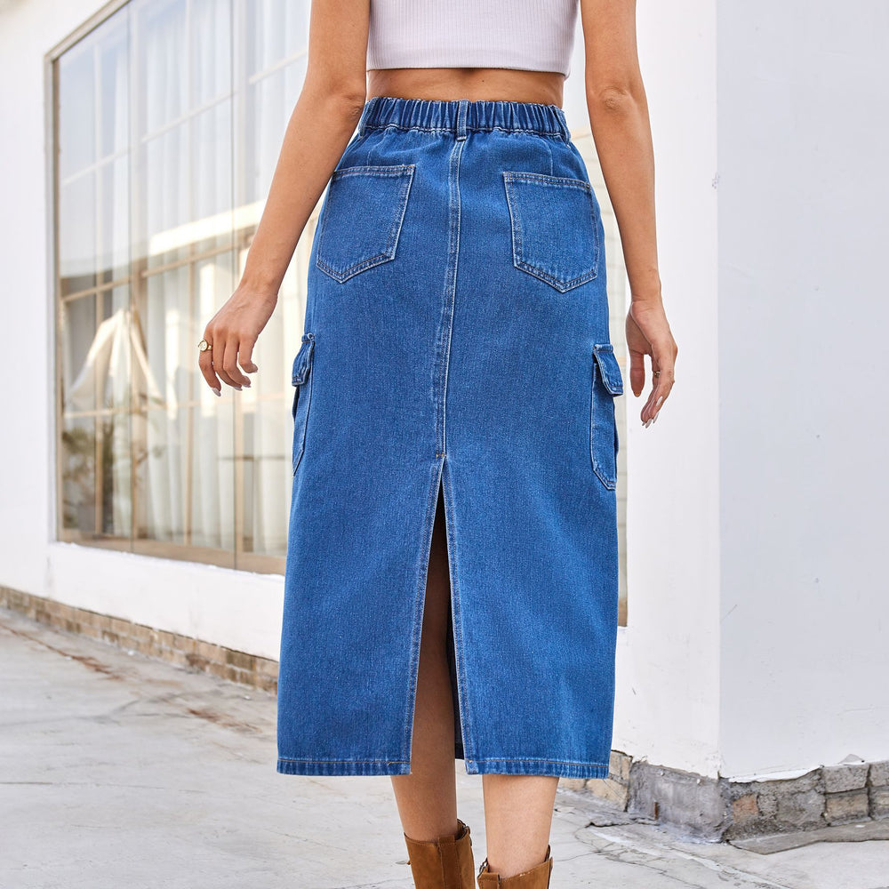Wishfashion cross-border foreign trade summer new  independent station washed workwear skirt denim skirt for women