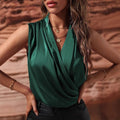 Amazon women's spring/summer sleeveless satin blouse - european & american style, ruched tank top, new sexy shirt