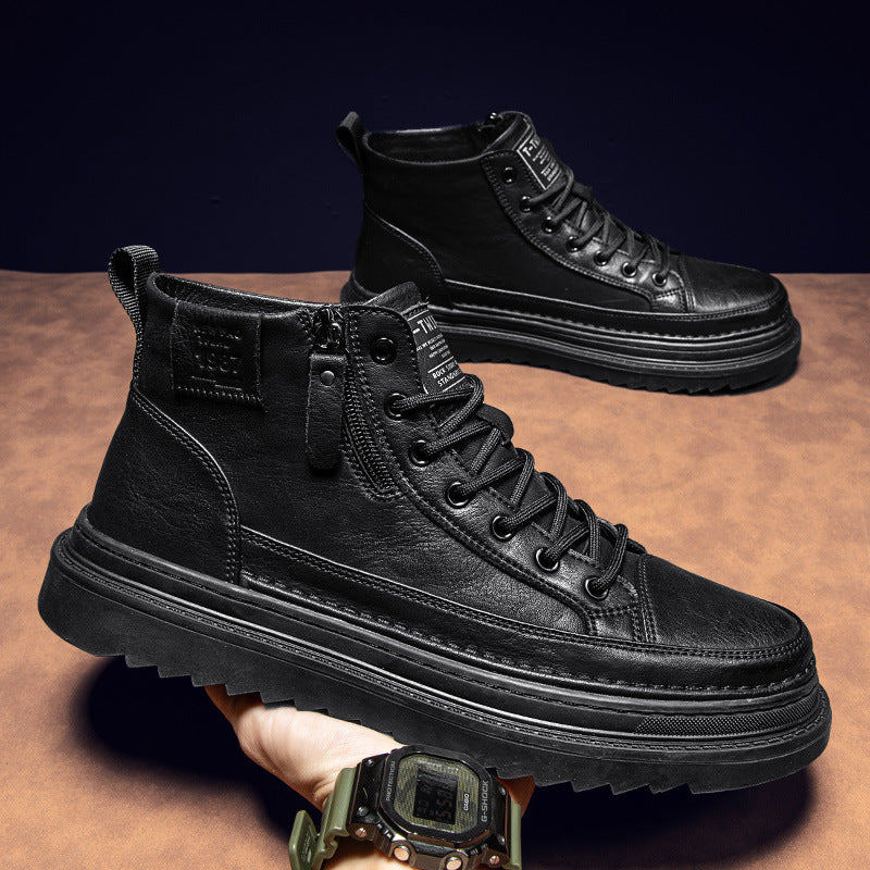 Spring men's new high-top martin boots: trendy, versatile, slip-resistant, durable work shoes, casual leather shoes, and work boots