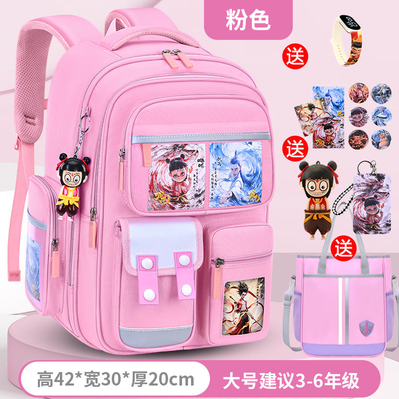 New nezha backpack for elementary school students, grades 1-6, lightweight, spine-protecting, load-reducing, large capacity for boys and girls