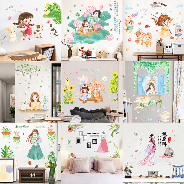 Wallpaper self-adhesive bedroom wall sticker girl room bedside background wall decoration wall painting removable wall sticker