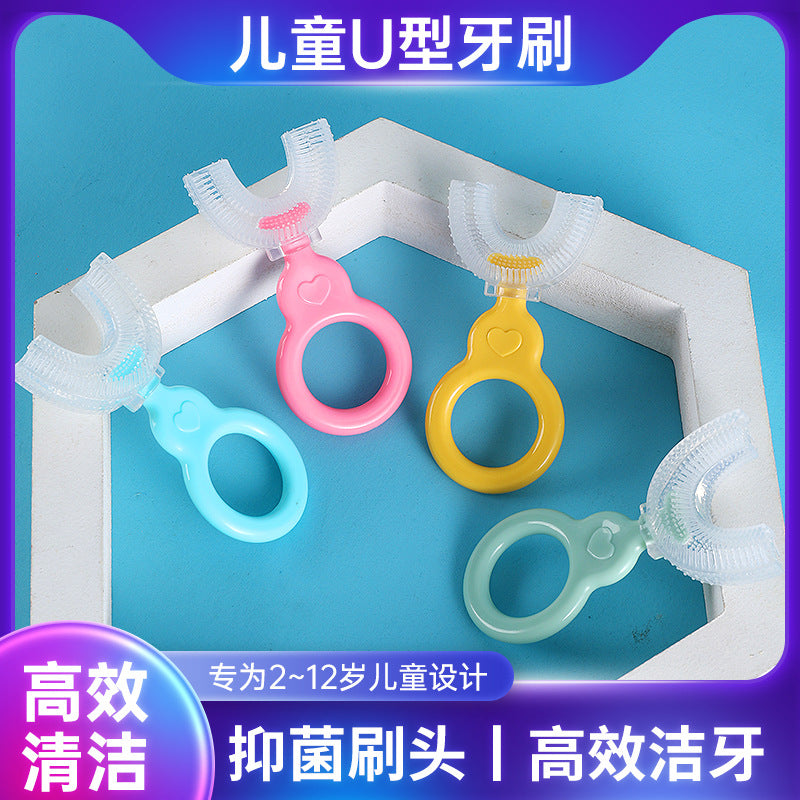 English card-mounted children's u-shaped liquid silicone manual baby toothbrush lazy oral brusher oral cleaning