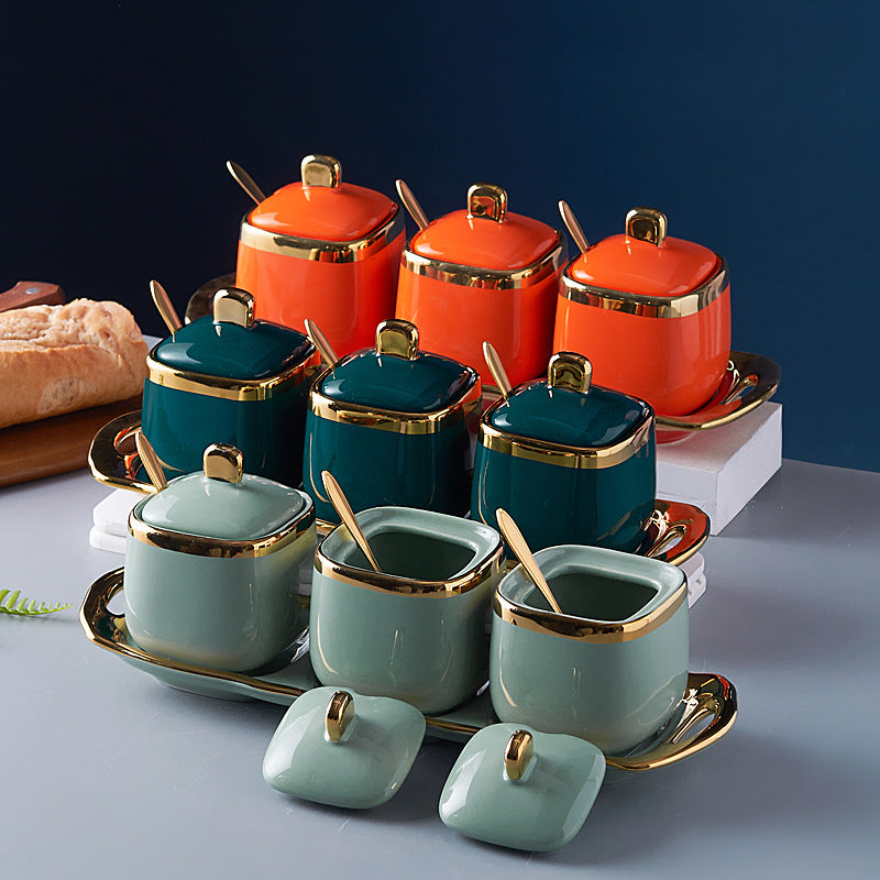 Luxury ceramic spice jar set - kitchen utensils, seasoning bottles, salt shakers, creative chili spice container set - wholesale