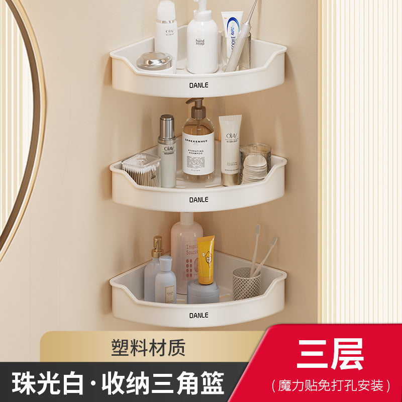 White bathroom rack No punching toilet Suction cup Wall-mounted toilet Wash table Storage corner triangular basket